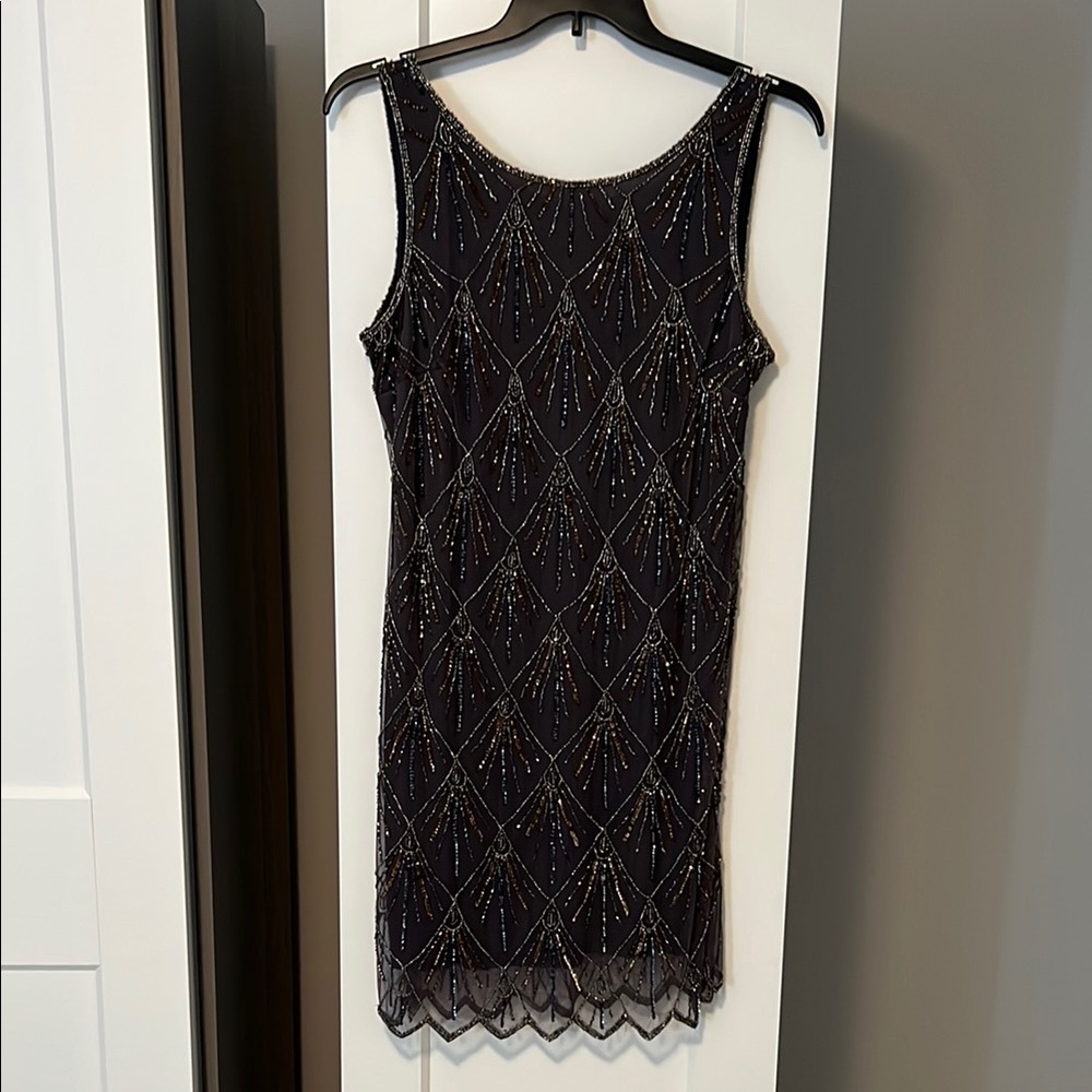 Pisarro Nights Grey Sheath Mini Dress Sleeveless Scoop Neck